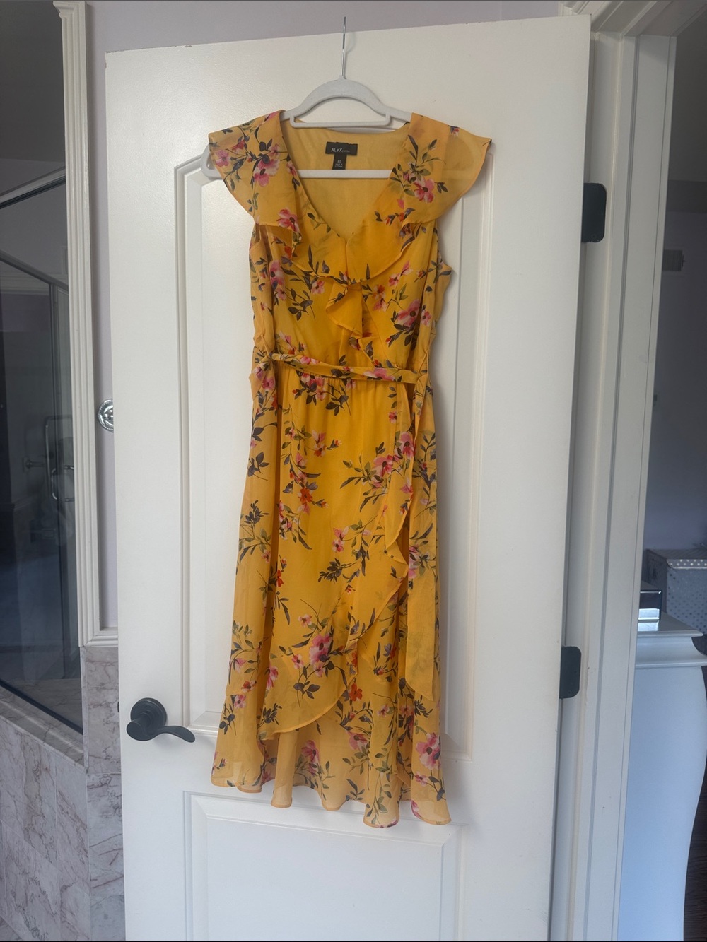 Signature Yellow Floral Ruffle Wrap Midi Dress